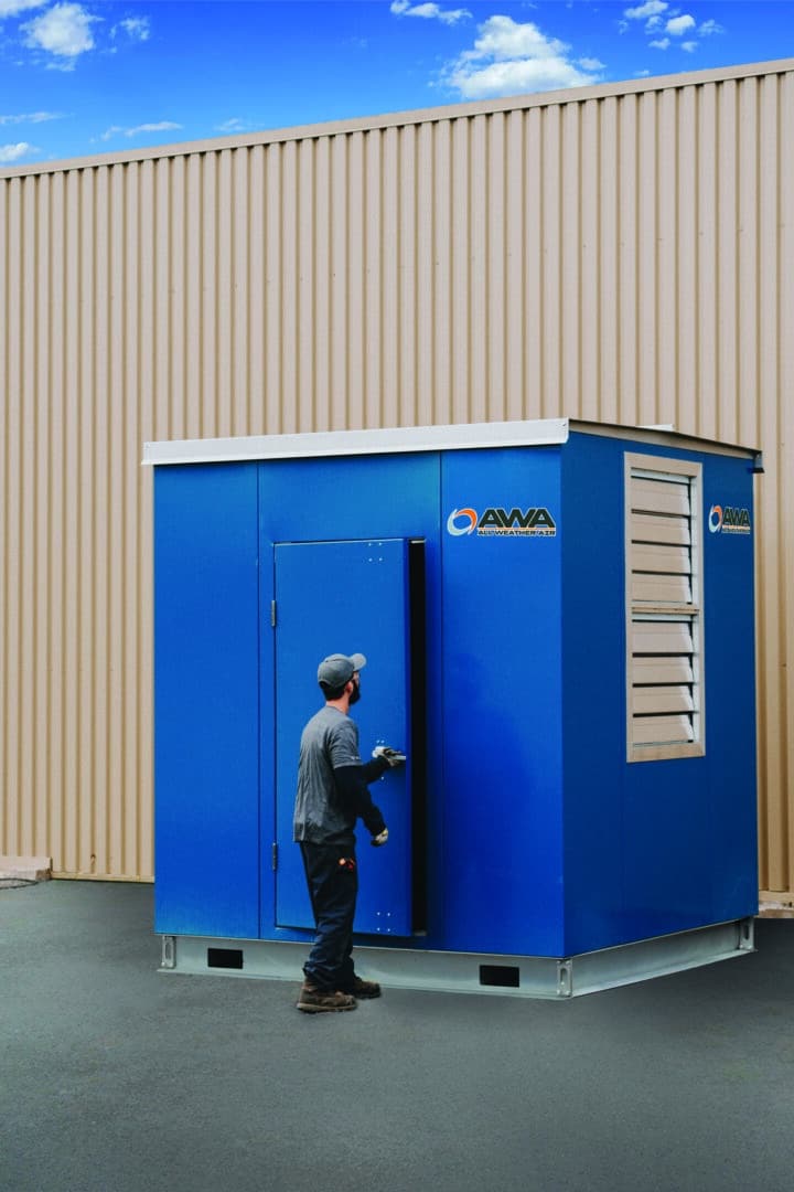 Mobile compressor room exterior solution blue color Joliette easy access for technician